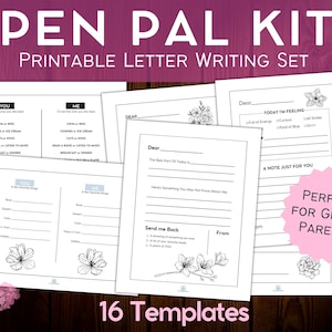 Flower Coloring Pen Pal Kit / Letter Writing Set for Grandparent Gifts / Long Distance Snail Mail Printable