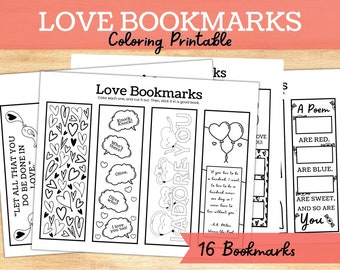Love Printable Bookmarks / Valentines Day Coloring Pages / February Bookmark Set