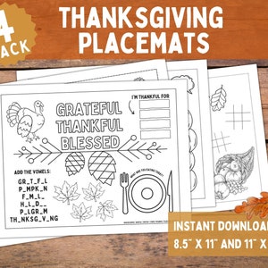 Thanksgiving Placemats / Kids Table Thanksgiving Printables / Thanksgiving Coloring Sheets