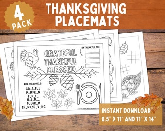 Thanksgiving Placemats / Kids Table Thanksgiving Printables / Thanksgiving Coloring Sheets