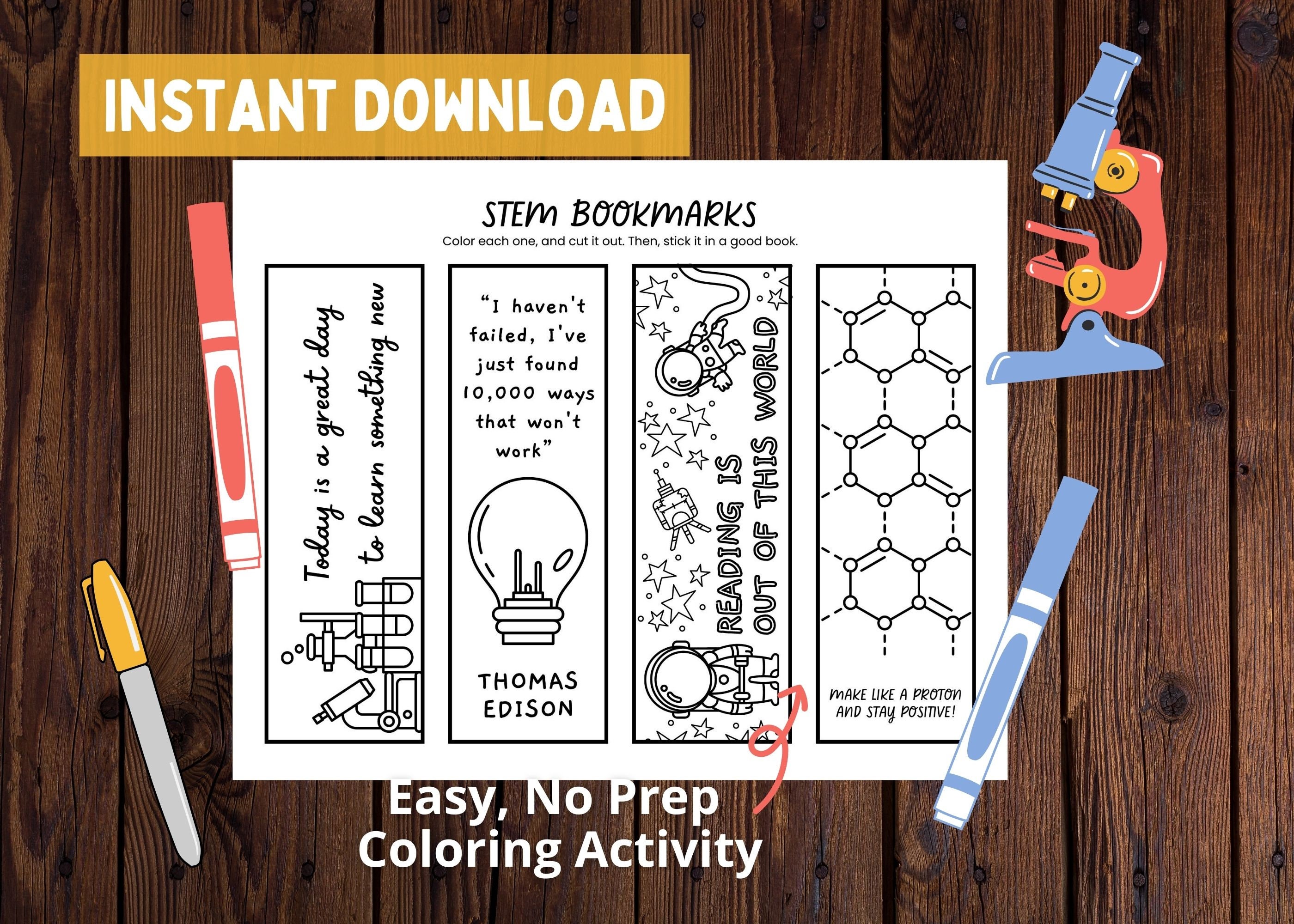STEM Printable Bookmarks / Science Coloring Pages / Math Etsy