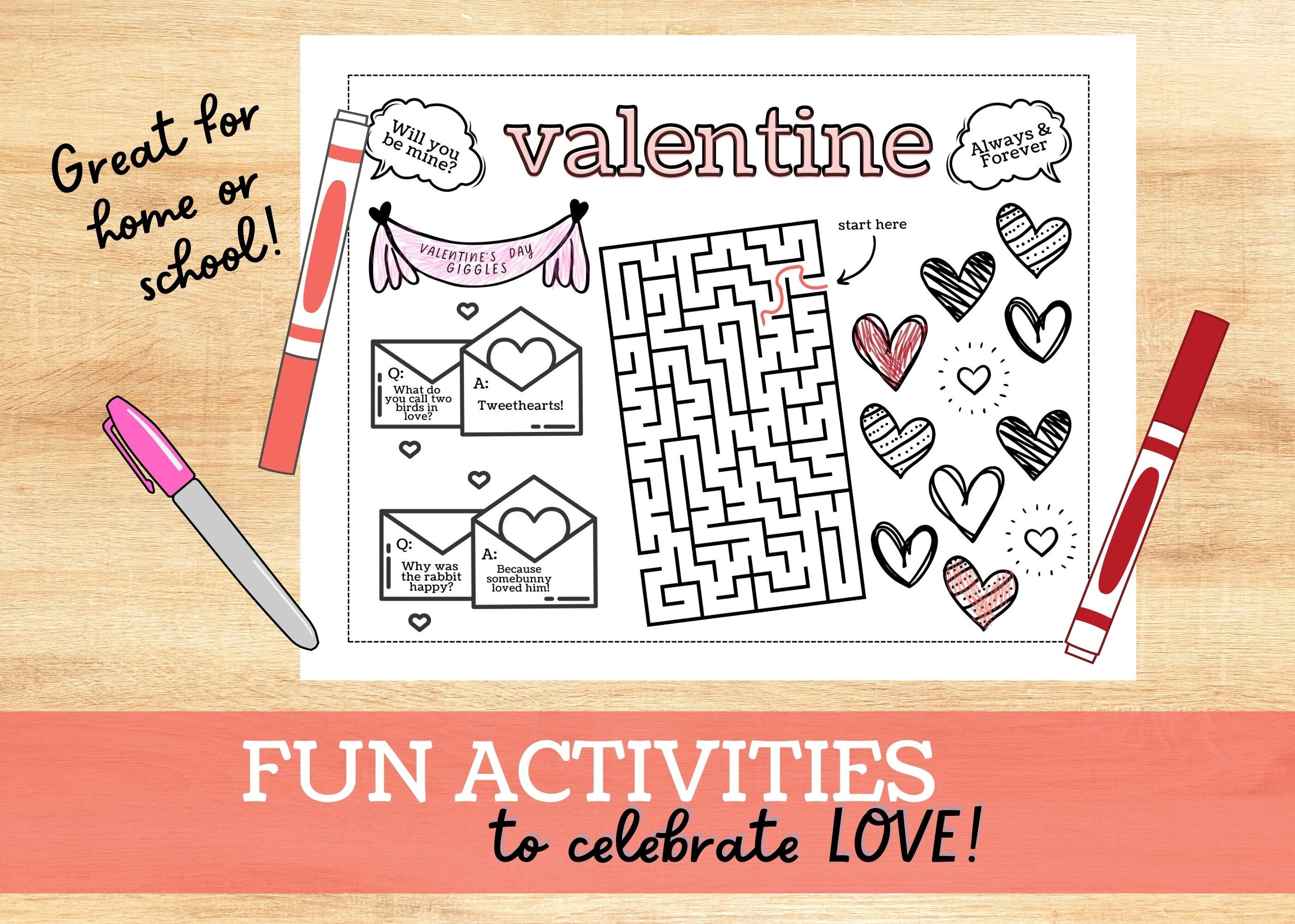 Valentines Day Placemats Printable / Kids Table February Coloring Pages ...