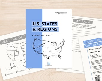 US States and Regions Unit Study Elementary 50 States America Geography Homeschool USA Unit Study