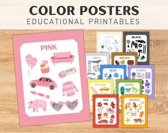Carteles de aula en color / Decoración de aula preescolar / Aprender colores Arte educativo de pared