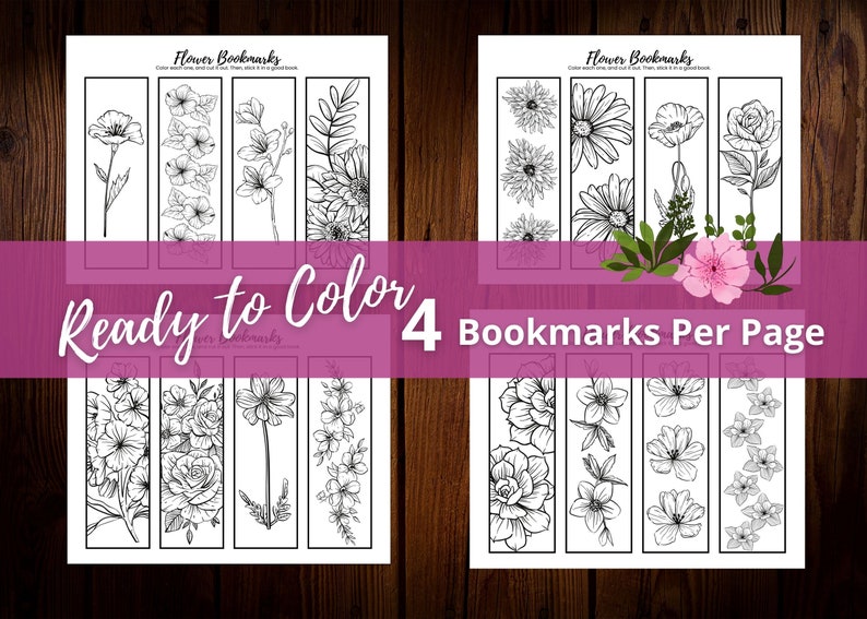 Puede incluir: P&aacute;ginas para colorear de marcadores de flores imprimibles. Cuatro marcadores por p&aacute;gina, listos para colorear. Los marcadores presentan una variedad de flores, incluyendo rosas, margaritas y amapolas.