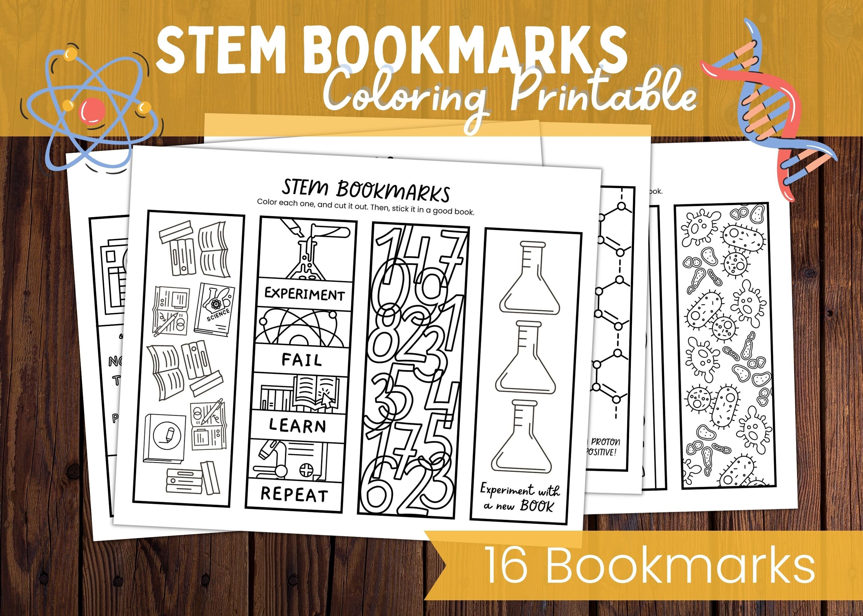 STEM Printable Bookmarks / Science Coloring Pages / Math Etsy