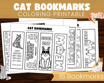 Cat Printable Bookmarks / Kitten Coloring Pages / Bookmark Set