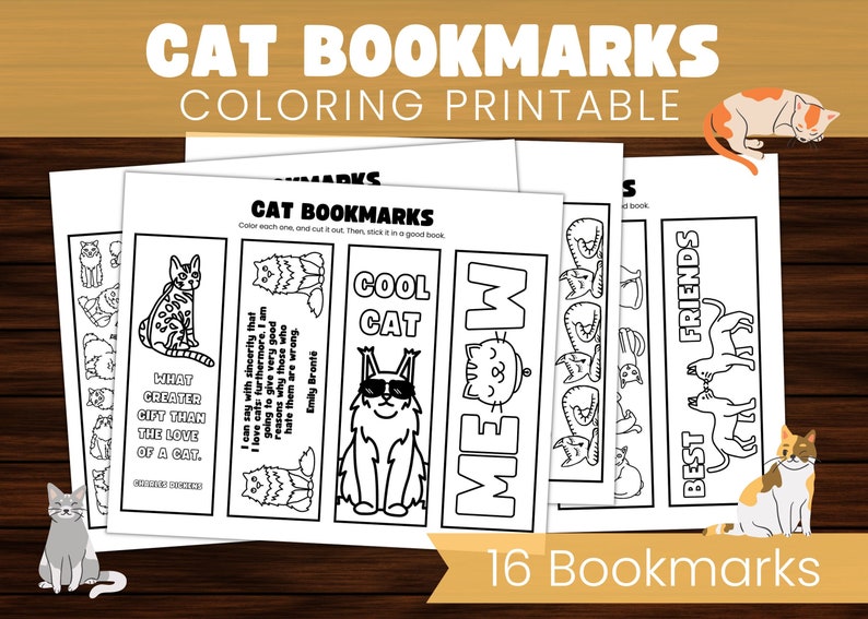 Cat Printable Bookmarks / Kitten Coloring Pages / Bookmark Set - Etsy