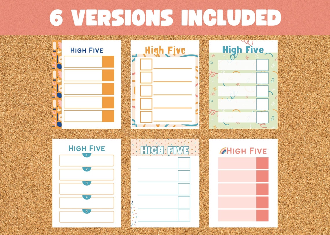 High Five Routine Chore Chart Printable / Daily Checklist for Kids - Etsy