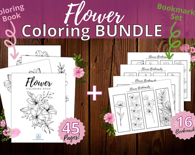 50 Printable Bookmarks for Coloring Flowers, Floral Digital Download ...