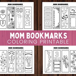 Mom Printable Bookmarks / Mothers Day Coloring Pages / Mum Bookmark Set ...