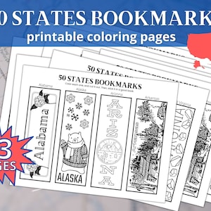 50 States Printable Bookmarks / 4th of July Coloring Pages / Independence Day Bookmark Set