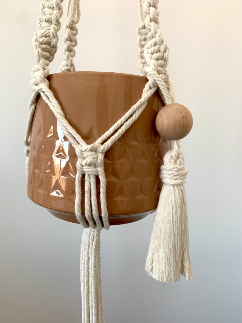 Macrame Hanging Planter w/ Tan Ceramic Pot image 3