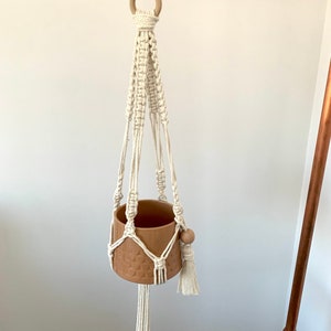 Macrame Hanging Planter w/ Tan Ceramic Pot image 1