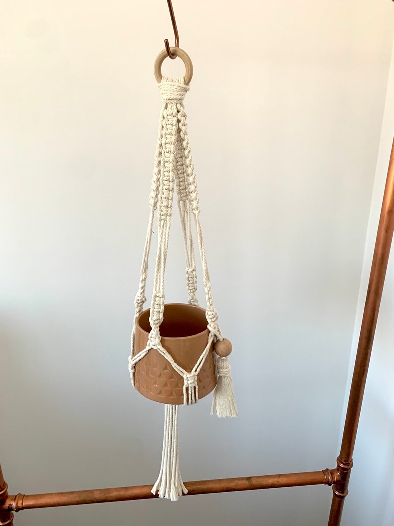 Macrame Hanging Planter w/ Tan Ceramic Pot image 1