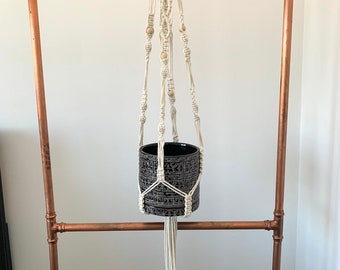 Macrame Hanging Planter w/ Black Ceramic Pot