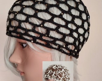 Bonnet légèr crochet dentelle, bonnet artisanal bohémien, crochet toile araignée, style hippie, crochet filet, light bohémien black hat