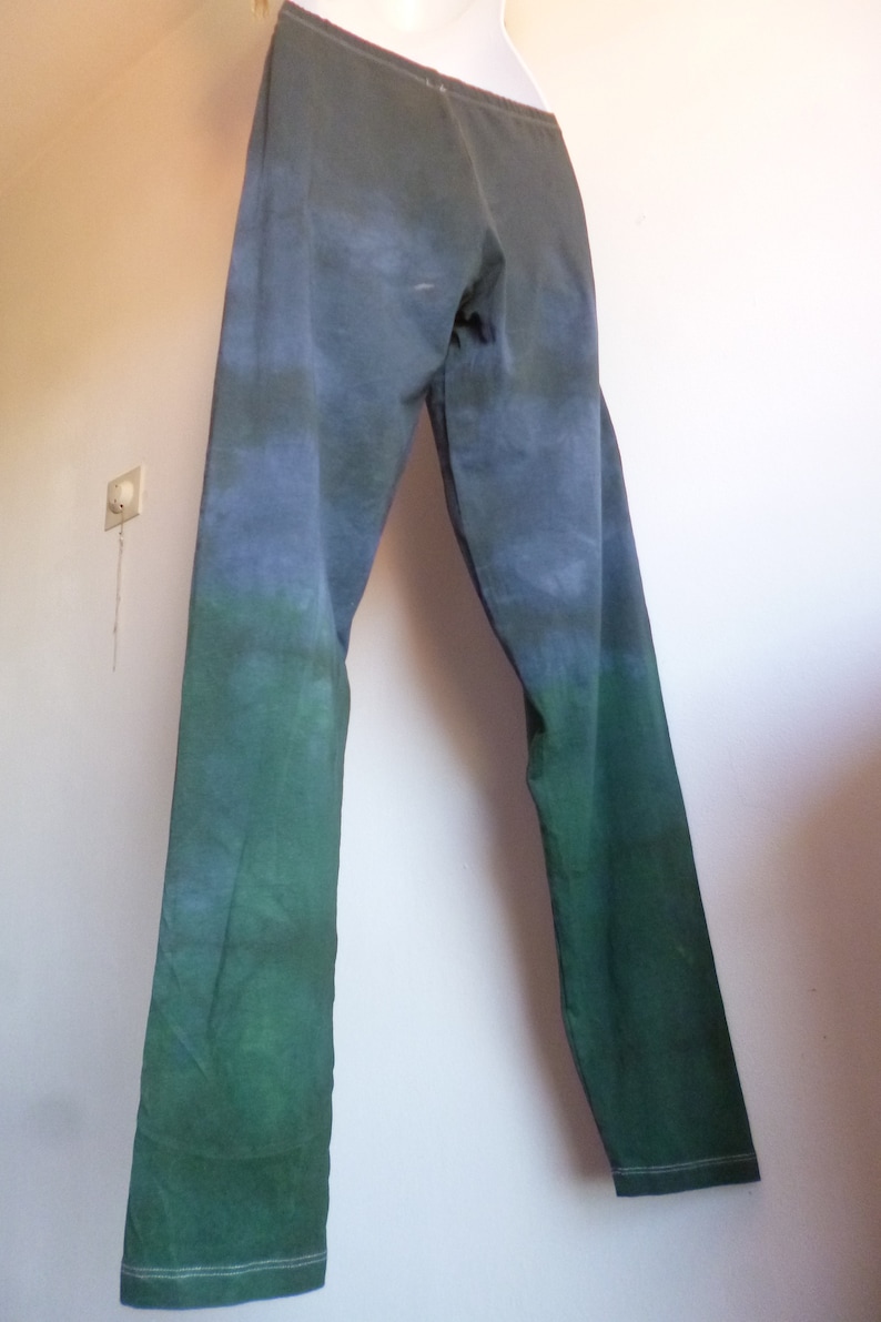 nomad yoga leggings shibori ethnic batik leggings stretch cotton craft dye green black tie dye wide long tie dye OOAK