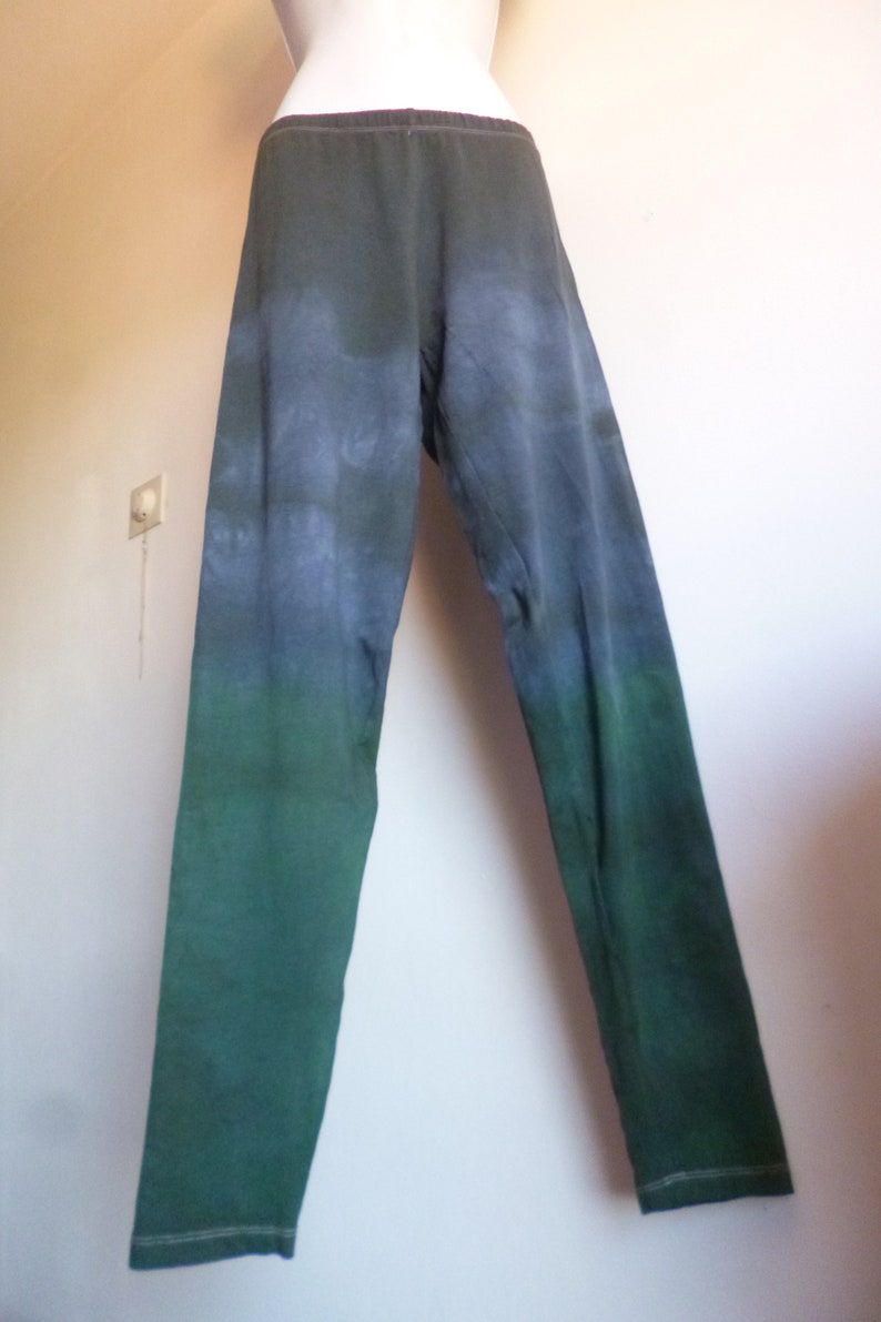 nomad yoga leggings shibori ethnic batik leggings stretch cotton craft dye green black tie dye wide long tie dye OOAK