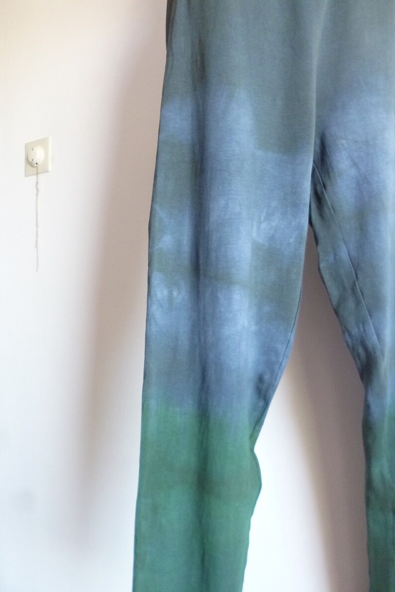 nomad yoga leggings shibori ethnic batik leggings stretch cotton craft dye green black tie dye wide long tie dye OOAK