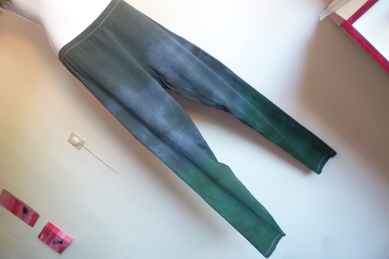nomad yoga leggings shibori ethnic batik leggings stretch cotton craft dye green black tie dye wide long tie dye OOAK