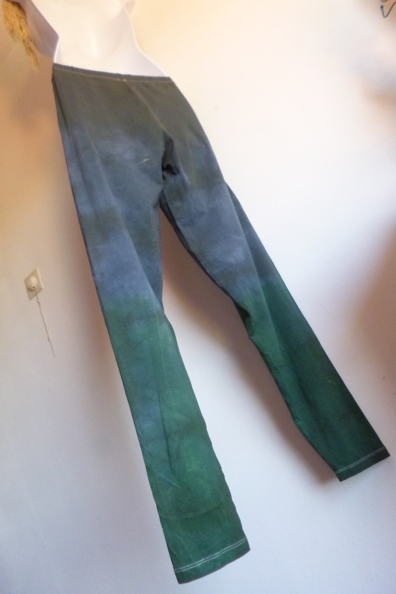 nomad yoga leggings shibori ethnic batik leggings stretch cotton craft dye green black tie dye wide long tie dye OOAK