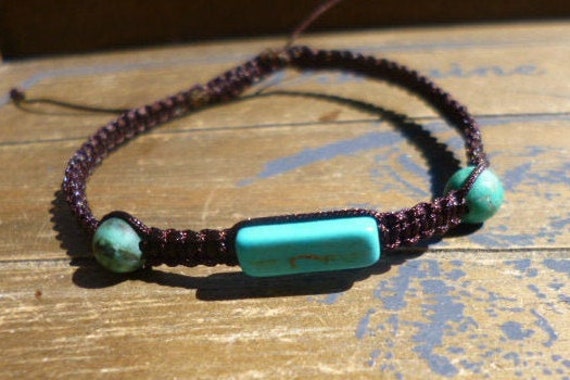 macrame bracelet knotted gemstone candle rope off-white green /& Turquoise Boho