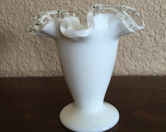 Vintage Fenton Type  White Ruffled Vase