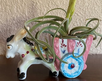 Vintage keramische plantenbak met trekkar