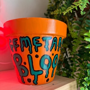 Cemetery Bloom, 6 inch plant pot, hand painted pot, Halloween, spooky planter, cemetery art