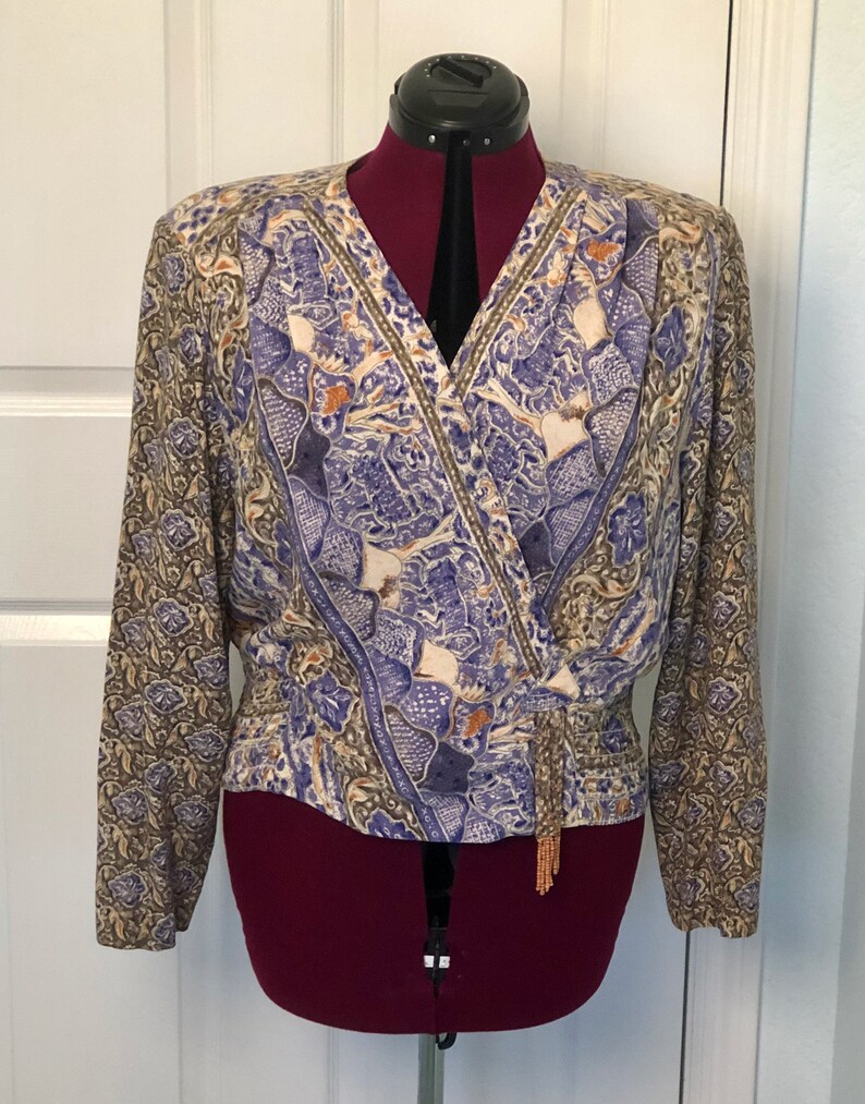 Vintage Carole Little short top blouse long sleeves wrap style