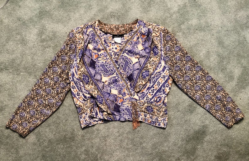 Vintage Carole Little short top blouse long sleeves wrap style