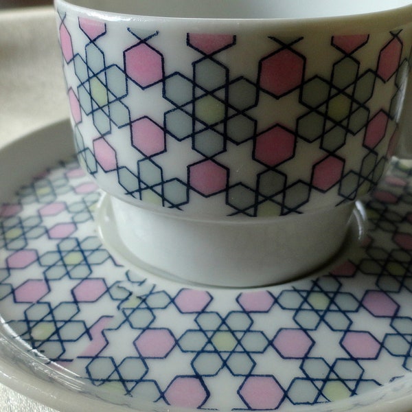 Geometric Demitasse Cup and Saucer Made in Spain
