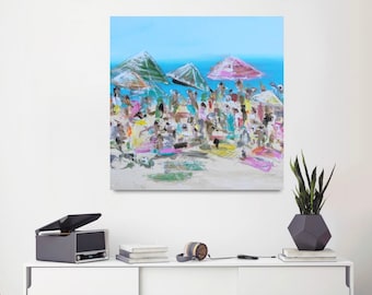 Beach Scene Canvas Painting multiple sizes Beach Life Ocean Photography, Beach Side Seascape Art Work - Sea Beachouse Painting As A Gift