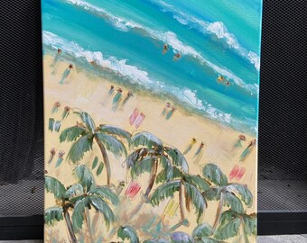 Original acrylic painting - palm beach. on the Water, seascape, waterway 16x20