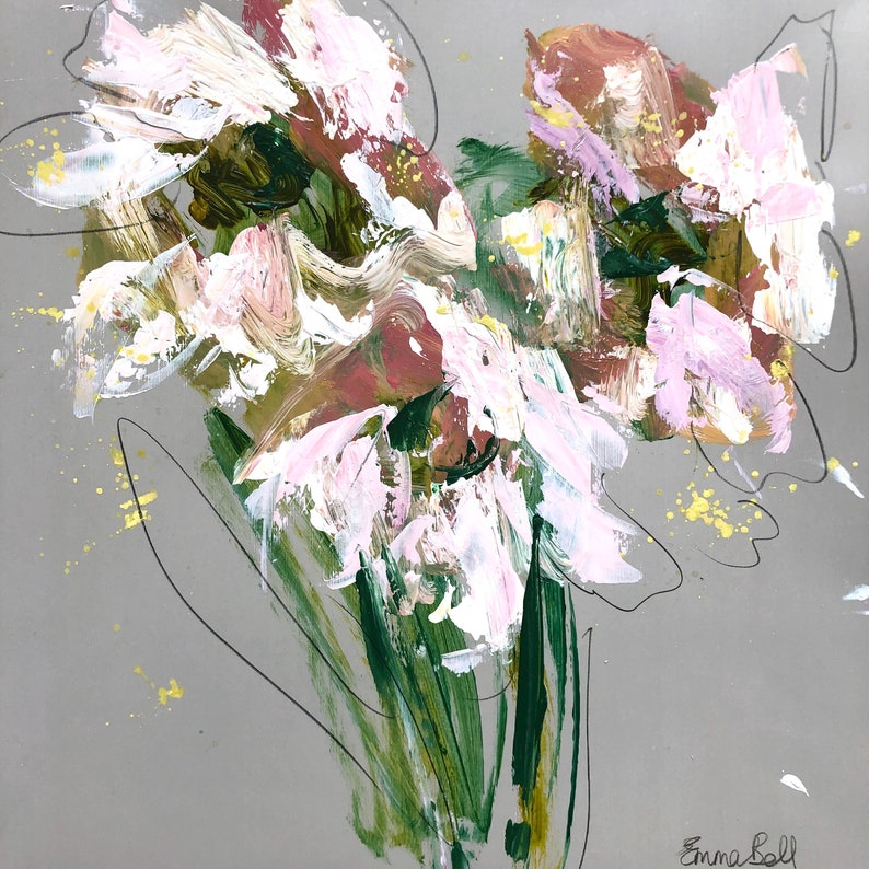 bright acrylic floral painting on 12x12 paper