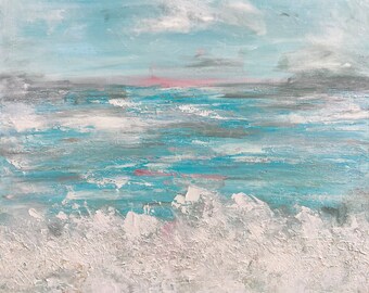 Original oil painting - Beach art sunset bliss, Florida, seascape, water 36”x36&quot;