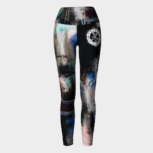 Emma Bell and Mindy Lee Energy  - yoga pants created from original art - Mindy graffiti