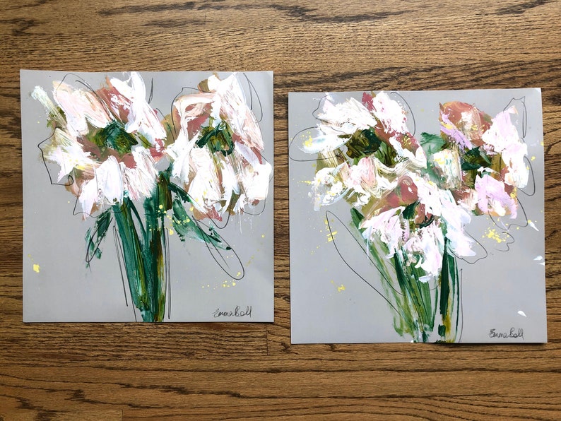 bright acrylic floral painting on 12x12 paper