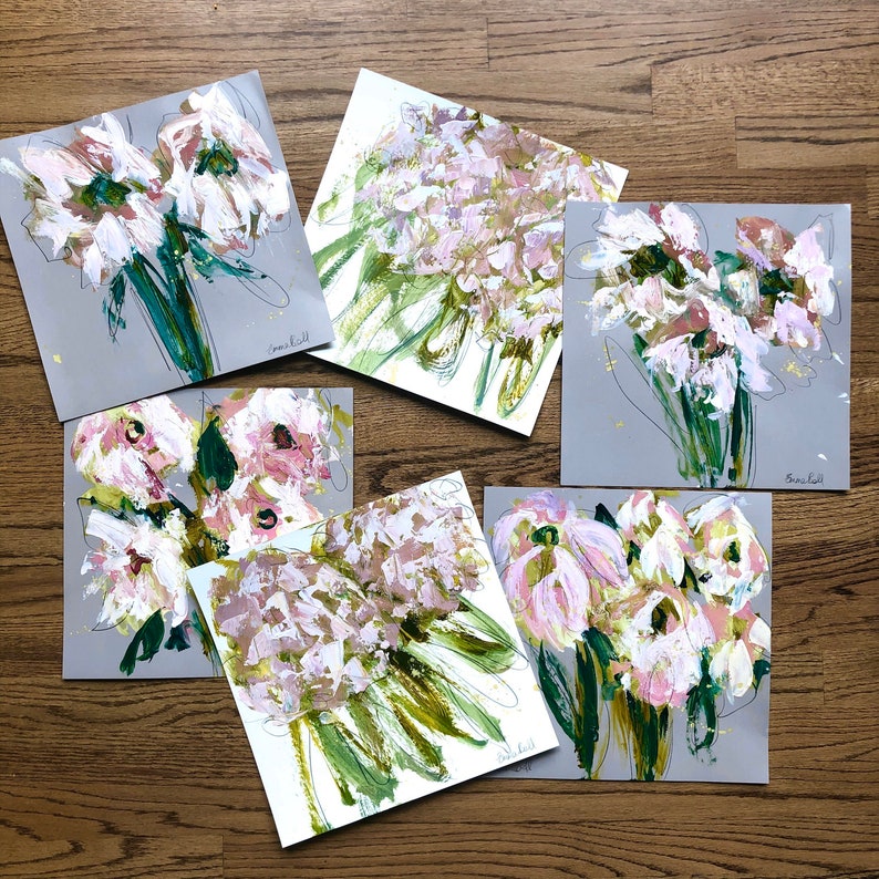 bright acrylic floral painting on 12x12 paper