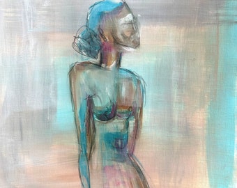 Acrylic and graphite figure painting on 12x12 paper