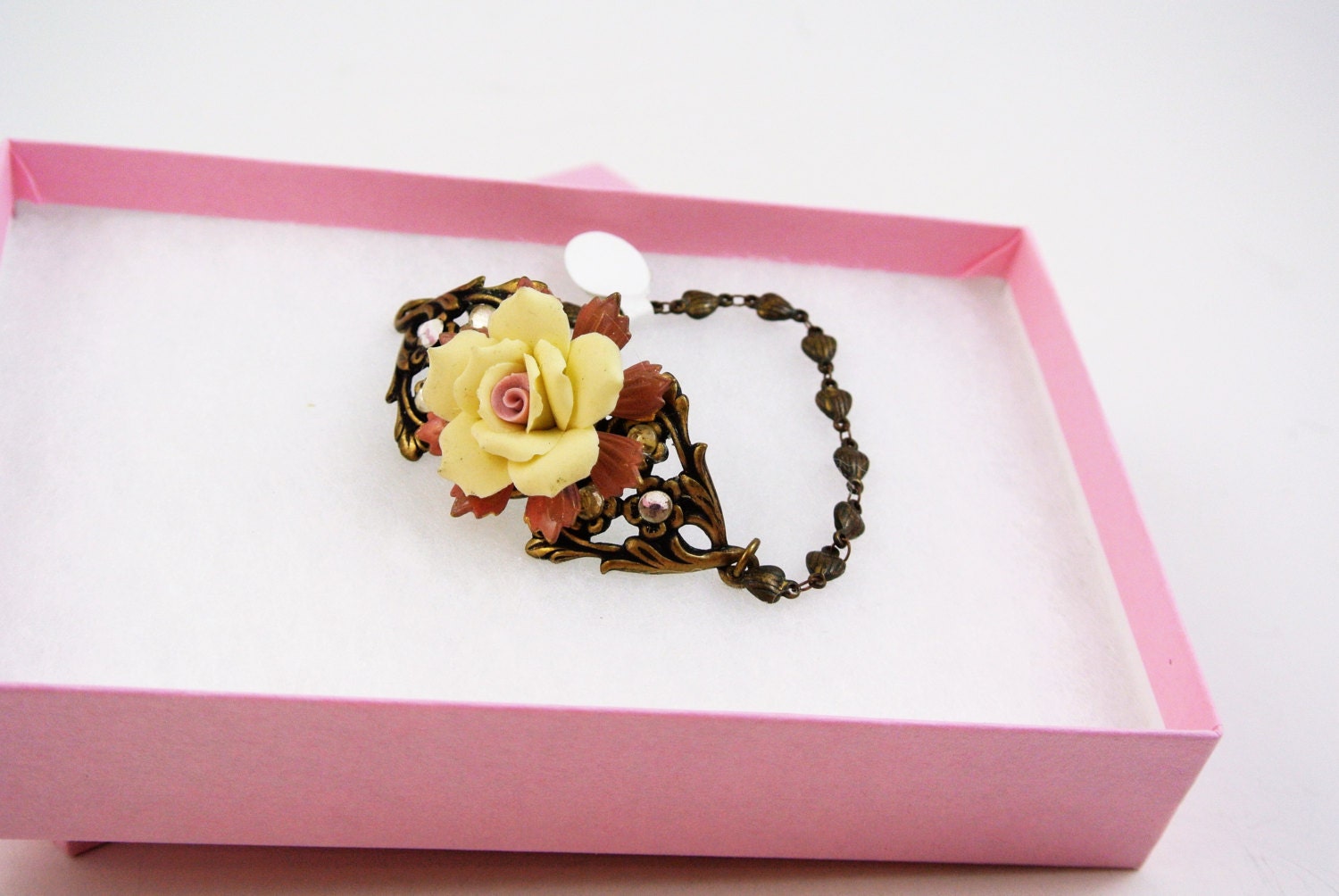Vintage bracelet Yellow Rose bracelet handmade ceramic Etsy