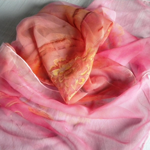 silk  scarf  color roses   100% silk Chiffon 3,5 Size: 45x180cm (71x18) Wrapped as a gift. hand painted