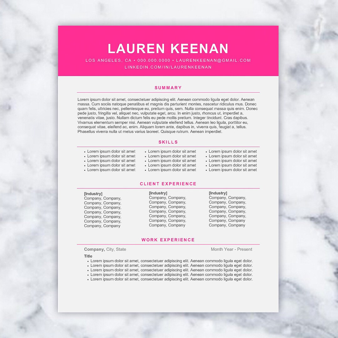 Cool Modern Neon Pink Resume Template - Etsy