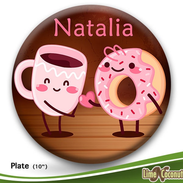 Donut Valentines Day Dish, Kids Tableware, Baby Dinnerware, Childrens Heart Dishes, Personalized Coffee Dish, Valentines Day Plate and Bowl