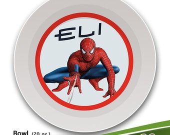 Spider-Man Inspired BOWL, Melamine Spiderman Dish, Kids Tableware, Baby Dinnerware, Superhero Place Setting, Hero Baby Dish, Plate Bowl Set