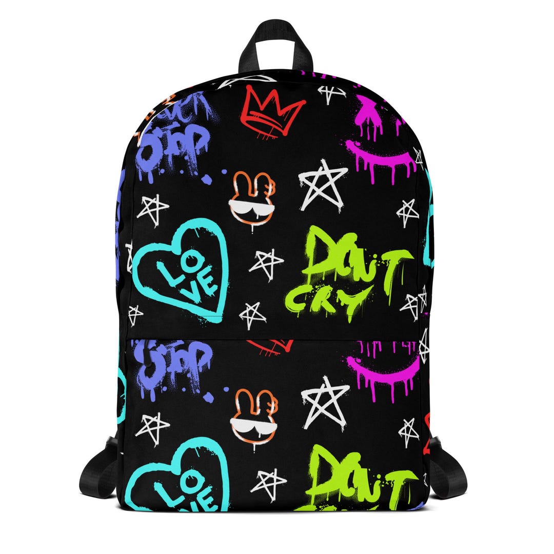 Don’t Cry Edition Graffiti Backpack – Neon Urban Streetwear Bag, Edgy ...