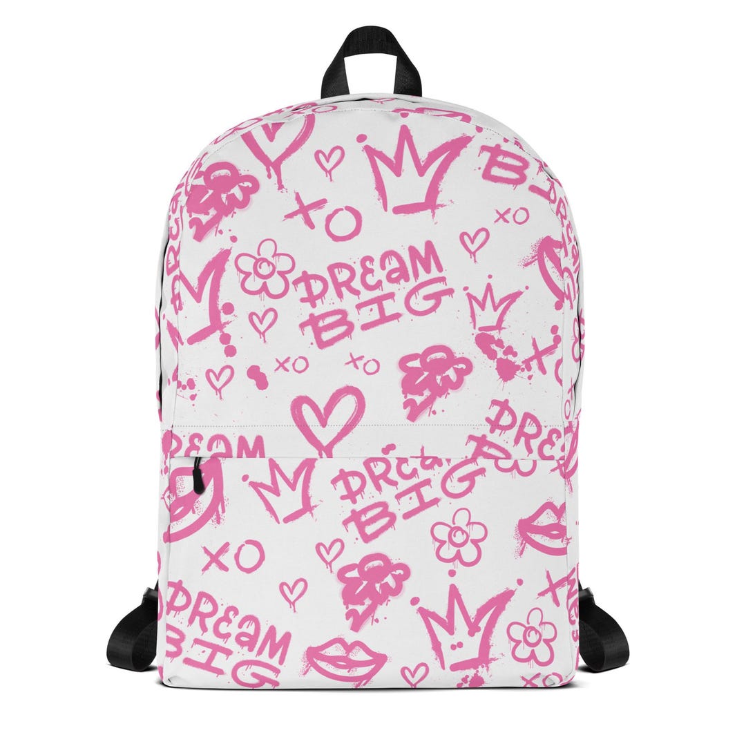 Dream Big Pink Graffiti Backpack – Medium Size Streetwear Bag, Cute ...