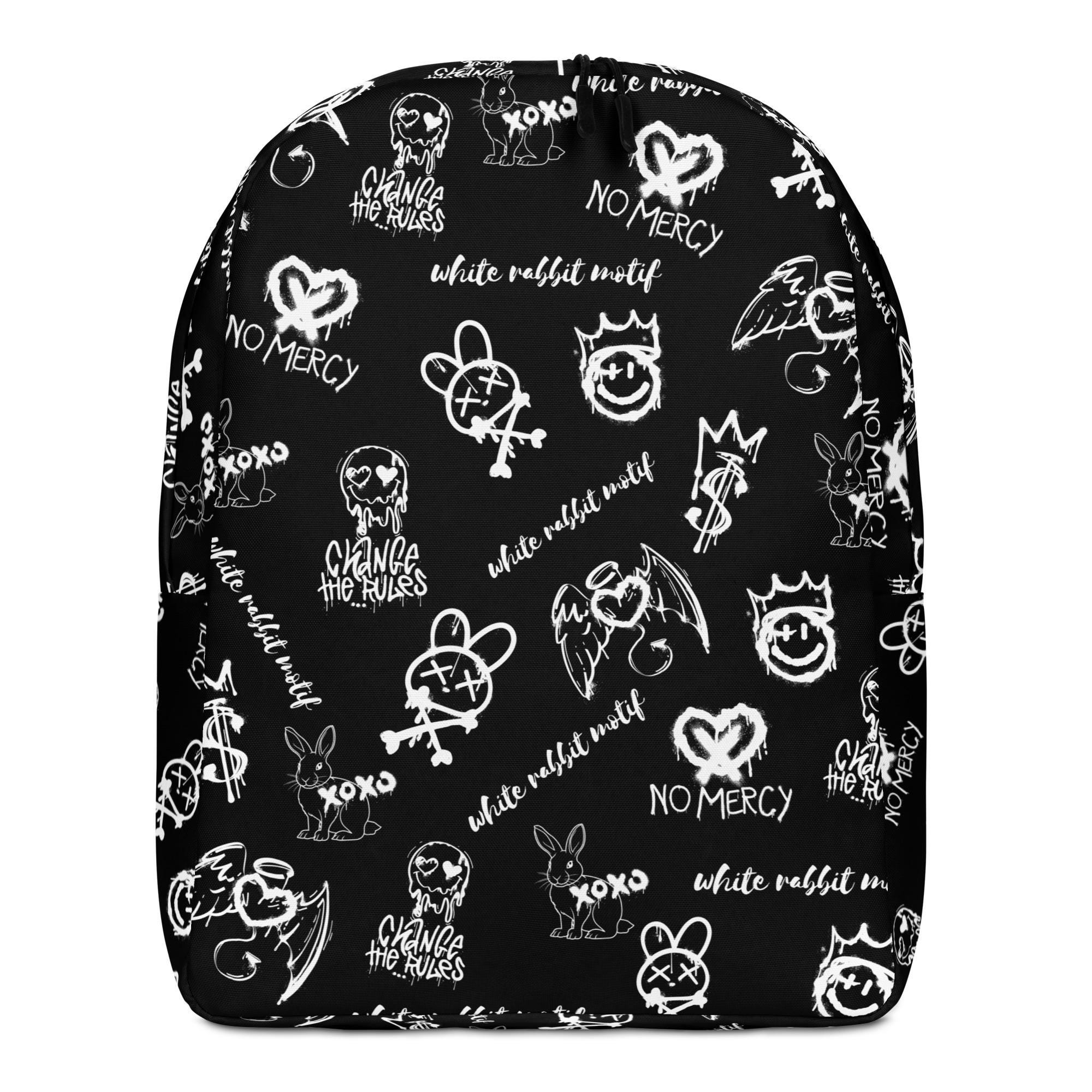 White Rabbit Motif Minimalist Backpack – Graffiti XOXO + No Mercy Design