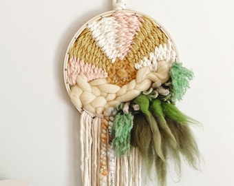 Round Boho Woven Wall Hanging | Hand Made Fiber Art | Tapestry Weaving Wall Decor | DUSK